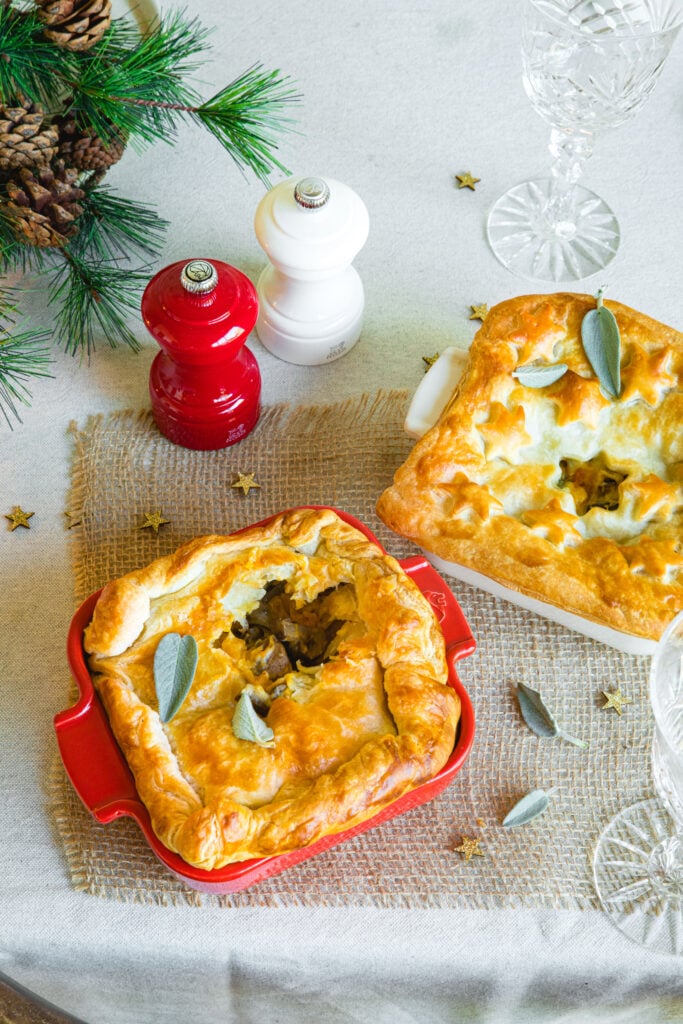 Tourte aux pommes de terre, courges et champignons