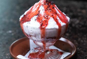 Patbingsu aux fraises, au poivre rouge de Kampot